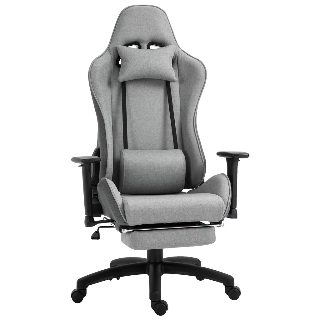 Vinsetto Bürostuhl Computerstuhl Drehstuhl mit abnehmbarem Kopf- und Lendenkissen Wippenfunktion ergonomischer Schreibtischstuhl drehbar höhenverstellbar mit Fußstütze PP Grau 73x57x127-135 cm