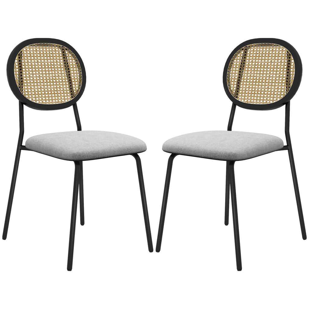 HOMCOM Set mit 2 Dining-Stühlen, Küchenstühle, Rattanrücken, atmungsaktiver Stoff, Stahlrahmen, 44 x 54 x 87 cm, Grau