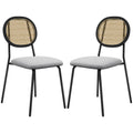 HOMCOM Set mit 2 Dining-Stühlen, Küchenstühle, Rattanrücken, atmungsaktiver Stoff, Stahlrahmen, 44 x 54 x 87 cm, Grau