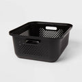 Small Decorative Plastic Bin with Cutout Handles Charcoal - Brightroom