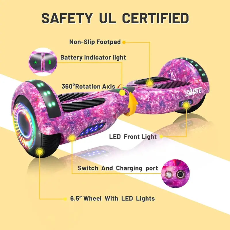 SIMATE 6.5-Inch Bluetooth Hoverboard with RGB LED Lighting