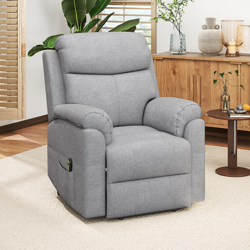 HOMCOM Elektrischer Aufstehsessel, Sessel mit Aufstehhilfe, Relaxsessel mit Schlaffunktion, Leinenoptik, 83 x 89 x 102 cm, Grau