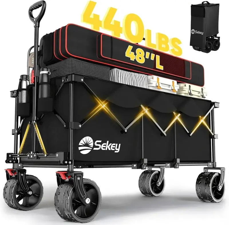 Sekey 48″ Extended Folding Travel Cart – 440 lb Load Rating, Multi-Use Garden & Transport Solution