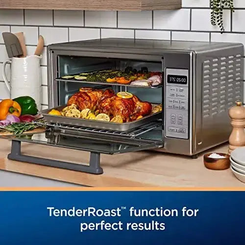 Oster Extra-Large 10-in-1 Air Fryer Oven — Fits Two 14-Inch Pizzas, Stainless Finish, Ideal for Entertaining