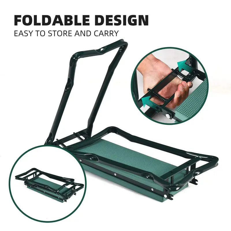 Portable Garden Kneeler & Seat – Foldable Stool with EVA Foam Cushion and Dual Tool Pouches