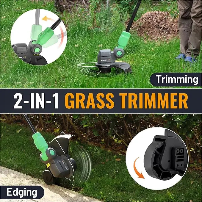 WORKPROX 20V 2-in-1 Cordless Lawn Edger & String Trimmer – Includes Two Replacement Spools