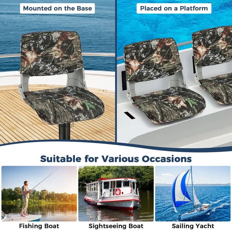 Versatile Folding Boat Seat – Low or High Back Design with Stainless Hardware & Cushioned Support