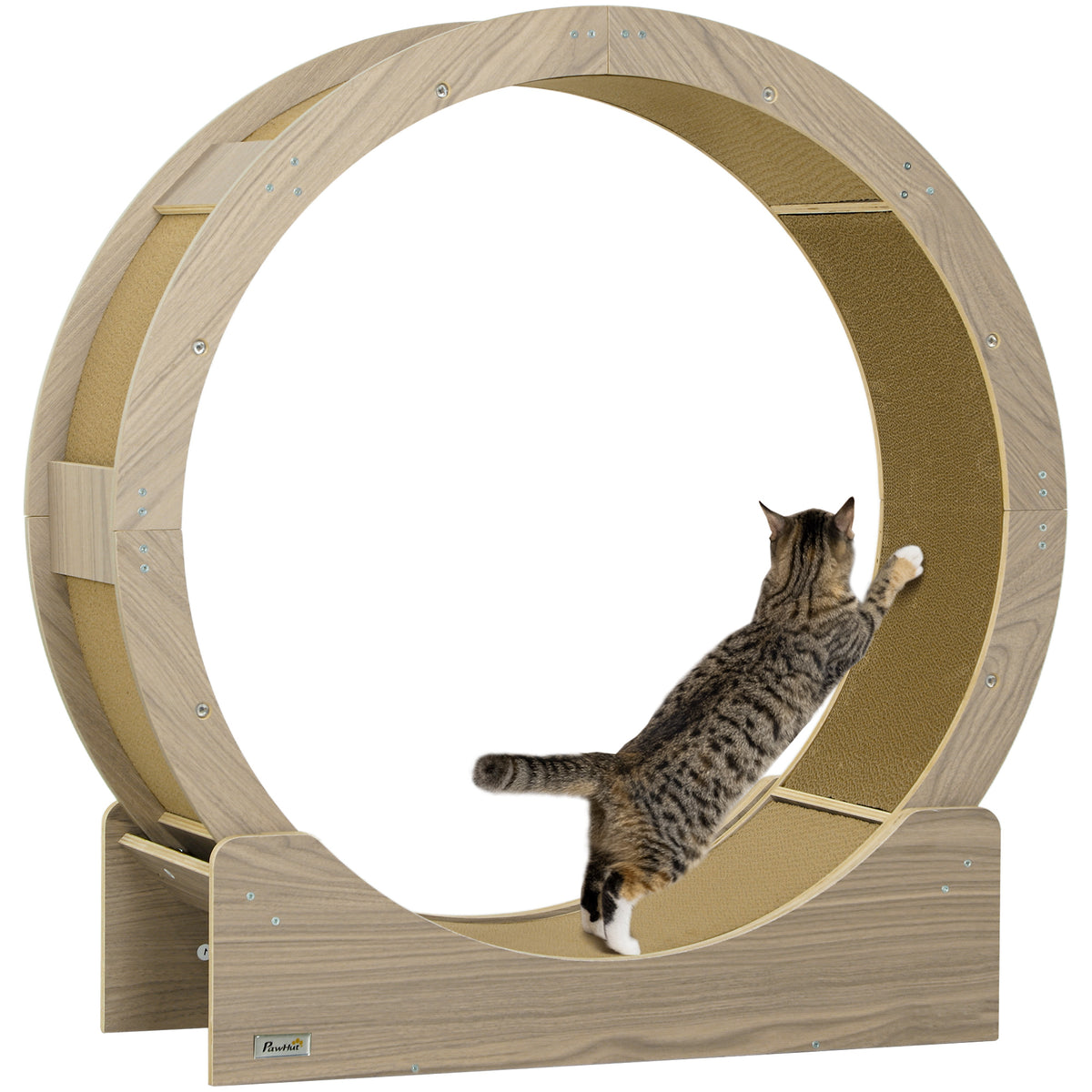 PawHut Katzenlaufrad, Laufrad für Katzen, 91 cm, mit Bremse, Kratzmatte, Katzenrad für gesunde Bewegung, Walnuss