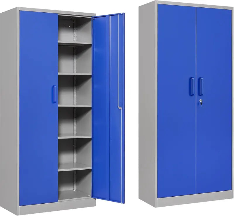 Heavy-Duty Lockable Metal Storage Cabinet – 71-Inch Black Steel Unit with Six Shelves for Garage, Office, or Workshop Use