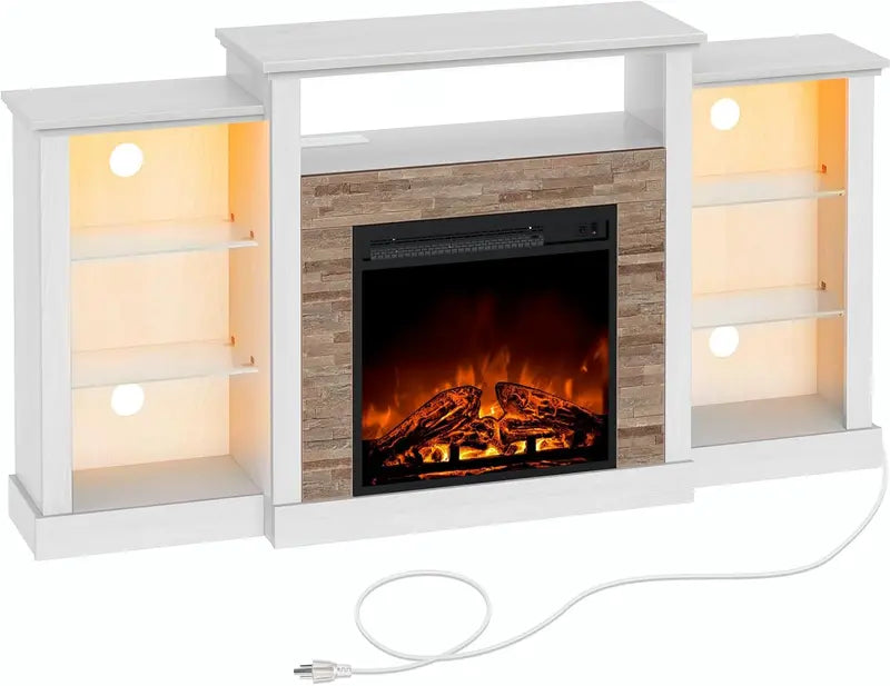 Rolanstar LED-Lit TV Console — Fireplace TV Stand with Built-in Power Outlets