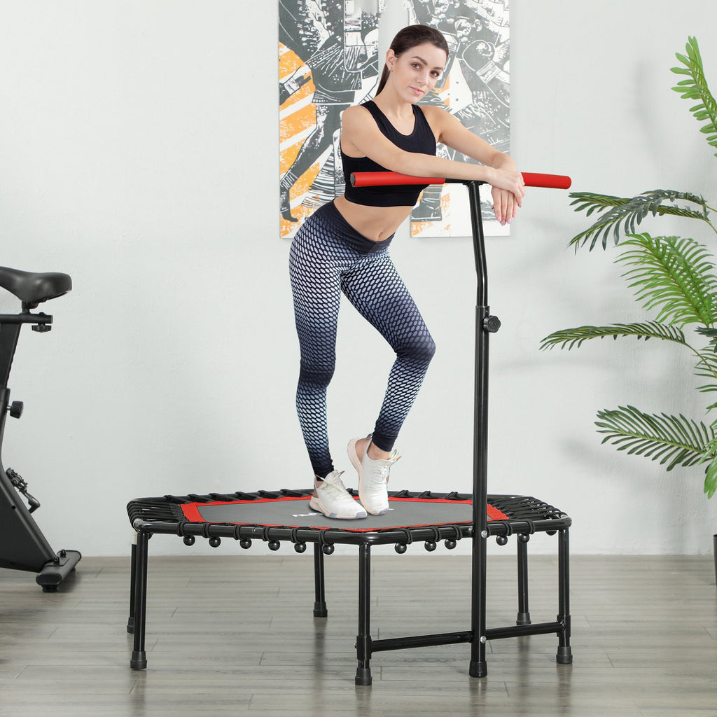 SPORTNOW Fitness-Trampolin 114 cm, elastische Seile, verstellbarer Griff 3 Positionen, leises Übungstrampolin, Rot