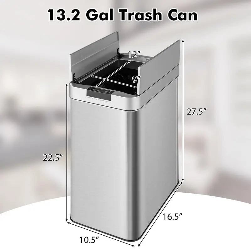 Slim Touchless Kitchen Trash Can – 13.2-Gallon Motion-Sensor Bin with Wing Lid & Smudge-Resistant Finish