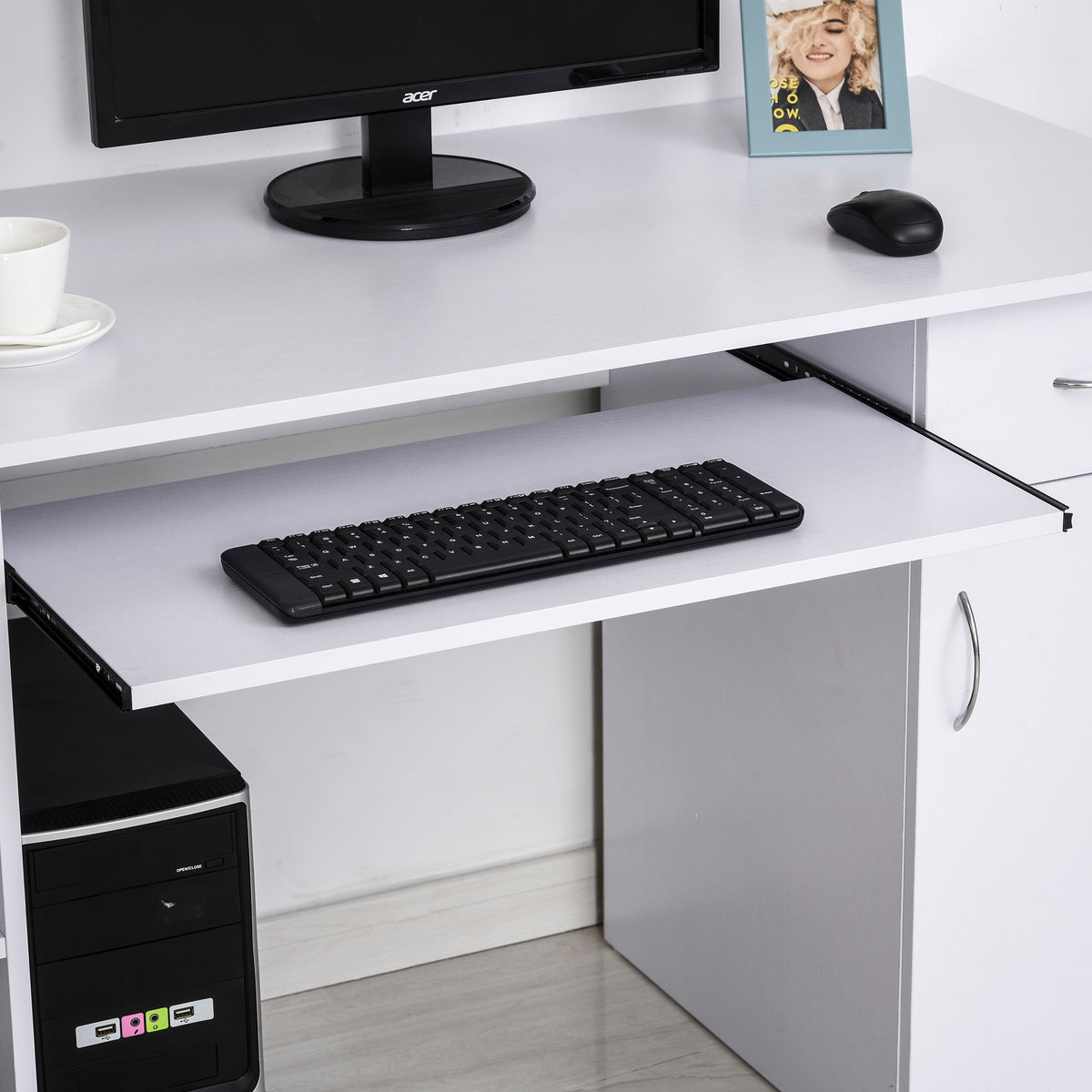 HOMCOM Computertisch Bürotisch Multimedia Schreibtisch mit Stauraum Schublade Tastaturablage MDF 120 x 60 x 74 cm Weiß