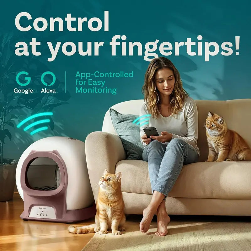Smart Self-Cleaning Cat Litter Box – WiFi-Enabled Automatic Unit with Safety Sensors, Odor-Sealing Cover, and App-Controlled Scheduling