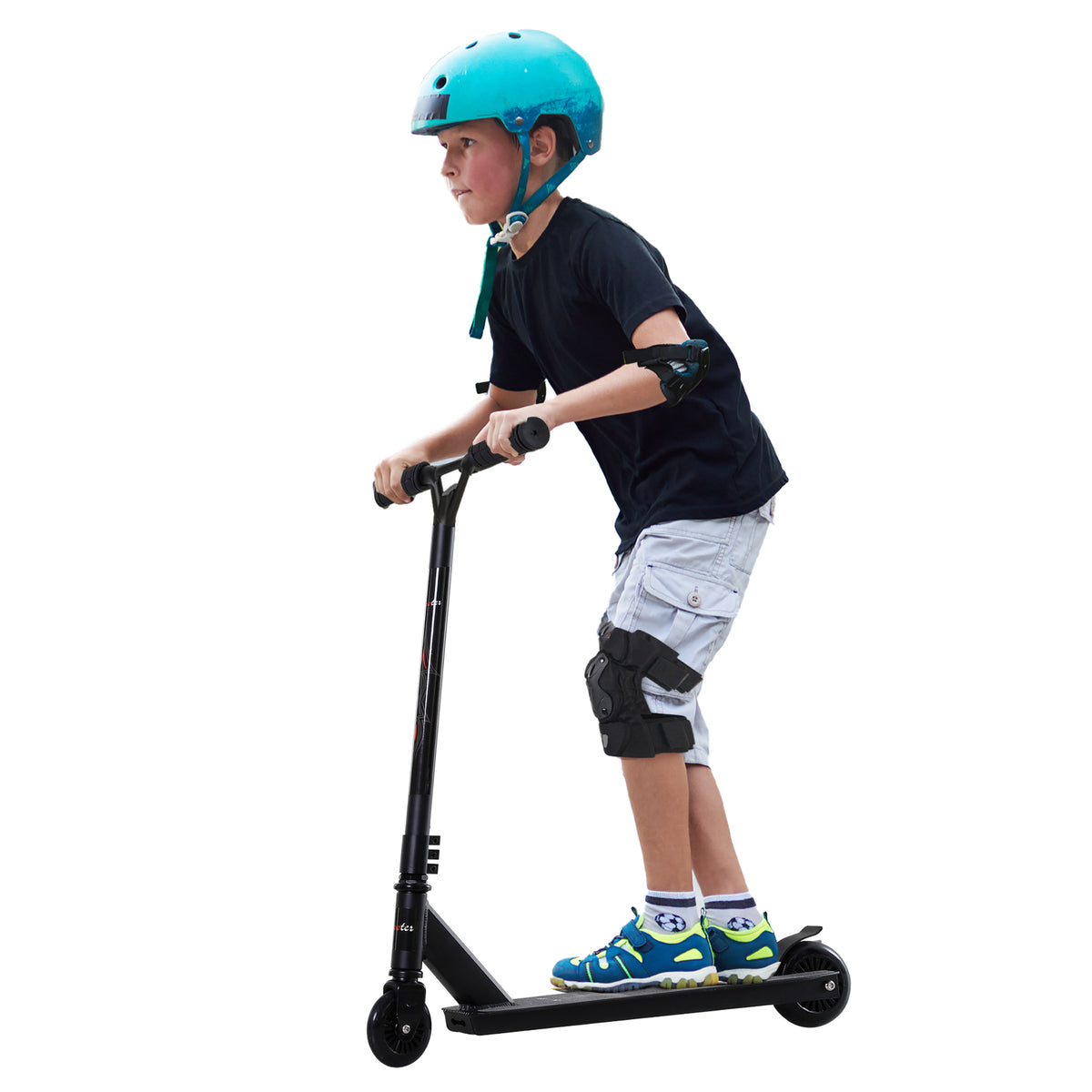 Homcom Pro Stunt Scooter für Kinder & Erwachsene, Freestyle Tretroller, 100mm Kunstleder-Räder, Aluminium Schwarz, für Tricks
