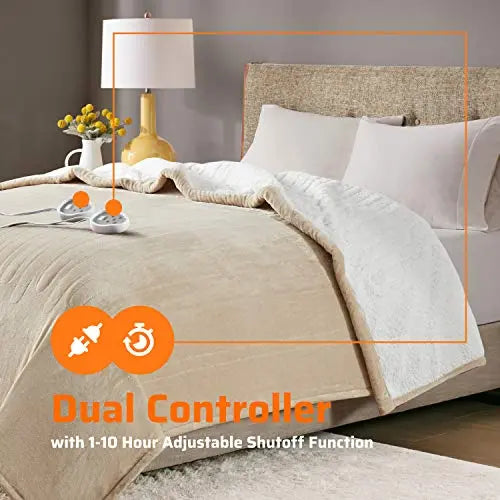 Sherpa Soft Dual Control Electric Blanket King Size, Heating Blankets | Washable