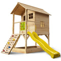 ROVO KIDS Wooden Tower Playhouse – Outdoor Cubby House with Slide, Climbing Wall & Sandpit