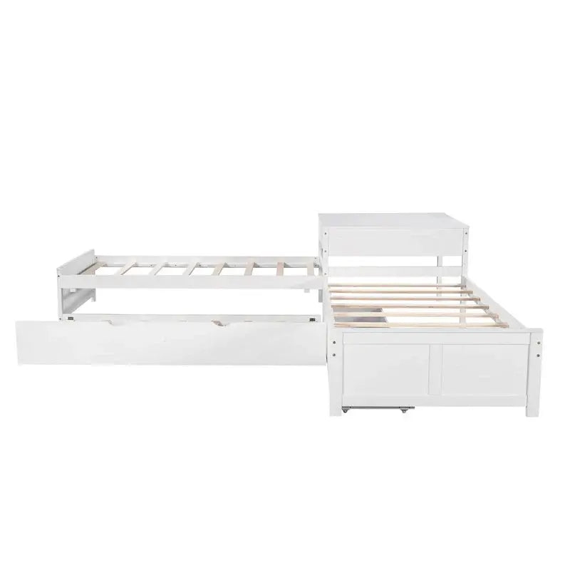 Modern Twin L-Shaped Platform Bed – Includes Trundle, Drawers & Space-Saving Design