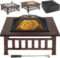 Yaheetech Square Metal Fire Pit Table – Multifunctional Outdoor Stove for Patio, Garden & Backyard