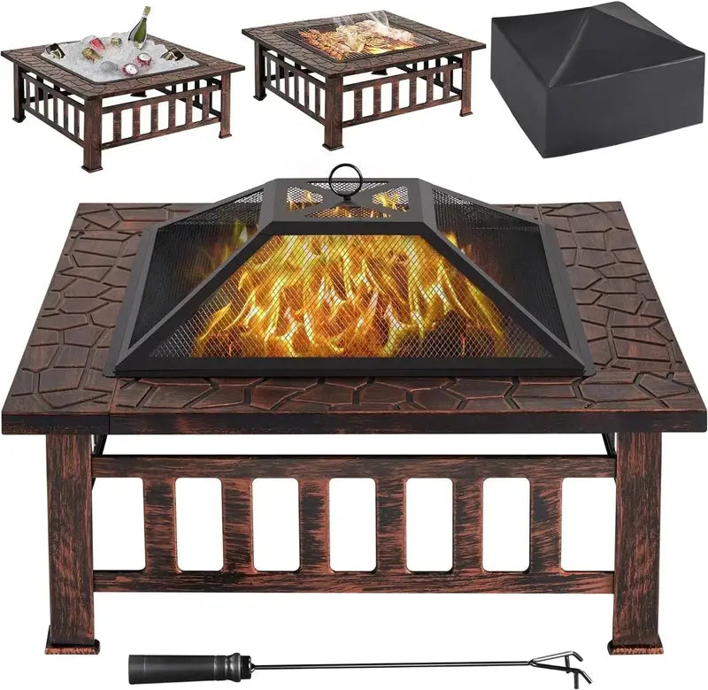 Yaheetech Square Metal Fire Pit Table – Multifunctional Outdoor Stove for Patio, Garden & Backyard