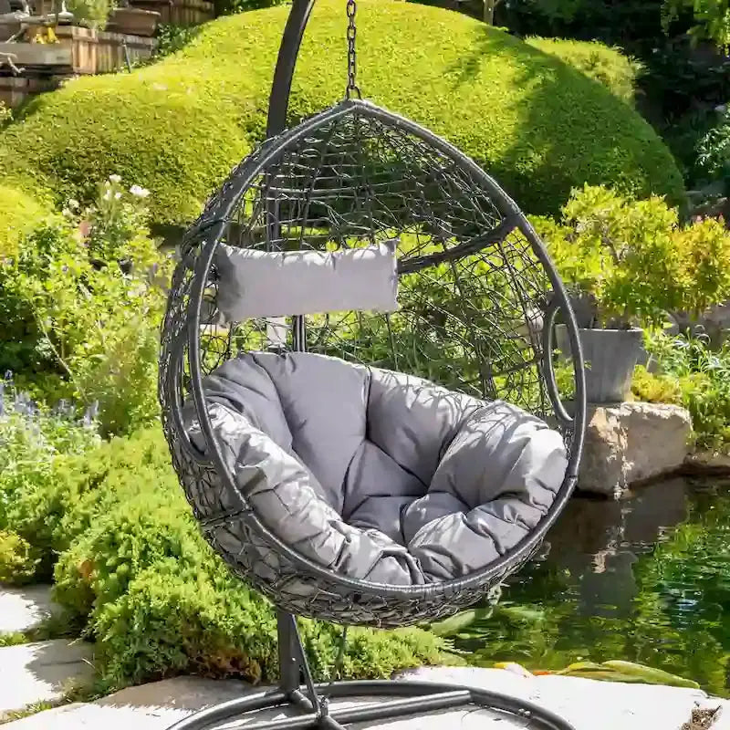 Waterproof Hanging Wicker Egg Chair – Outdoor Hammock Seat with Cushions, 300 lb Capacity
