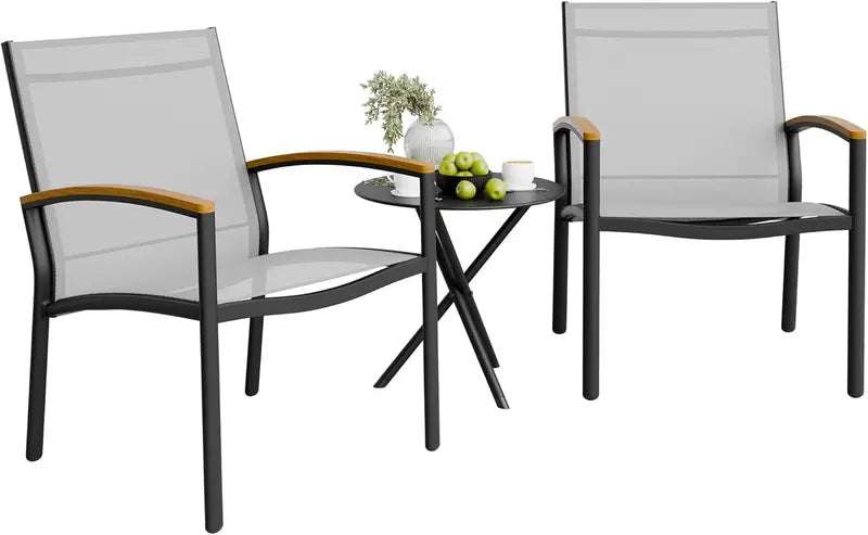 Shintenchi 3-Piece Textilene Bistro Set – Compact Black Outdoor Conversation Furniture for Balcony, Porch, or Lawn