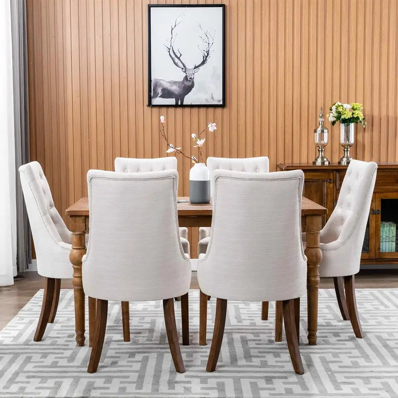 Wingback Fabric Dining Chair Set (2-Piece) – Tufted Beige Chairs for Dining Room, Kitchen, or Living Area