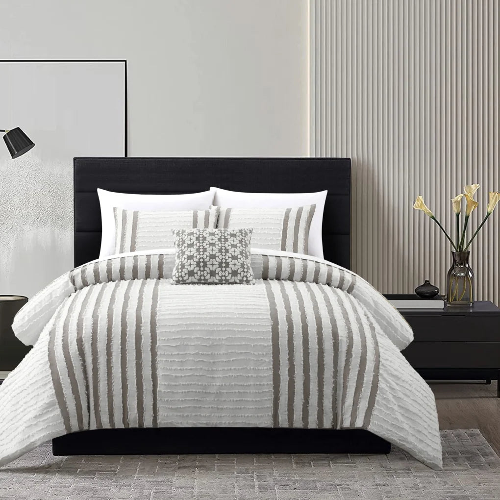 Serena 4 Piece Cotton Comforter Set Clip Jacquard Striped