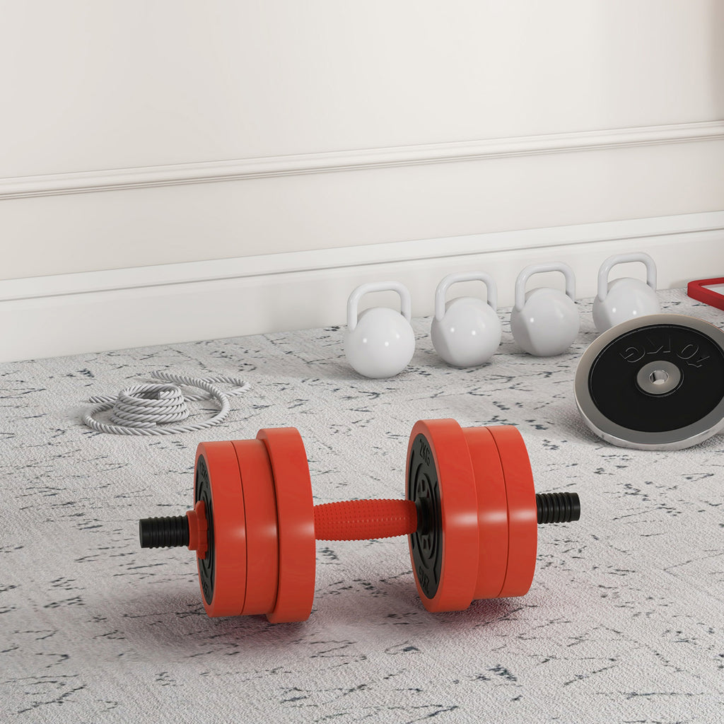 SPORTNOW Set Pesi da Palestra 4 in 1 da 20kg, in Kettlebell umwandelbar, 2 Hanteln, Langhantel und Liegestützgriff, Rot