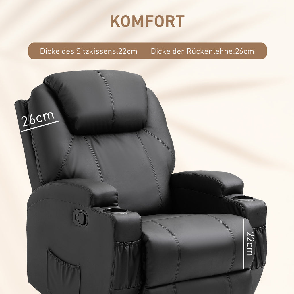 HOMCOM Massagesessel Elektrisch Relaxsessel Fernsehsessel Massagefunktion 5 Massage-Modi Liegefunktion Kunstleder Holz Metall Schaumstoff Schwarz 84 x 92 x 109 cm