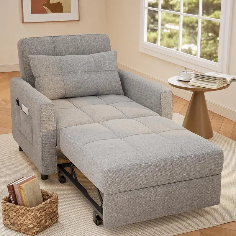 Multifunctional 3-in-1 Pull-Out Sleeper Chair – Spacious Single-Seater Convertible Sofa