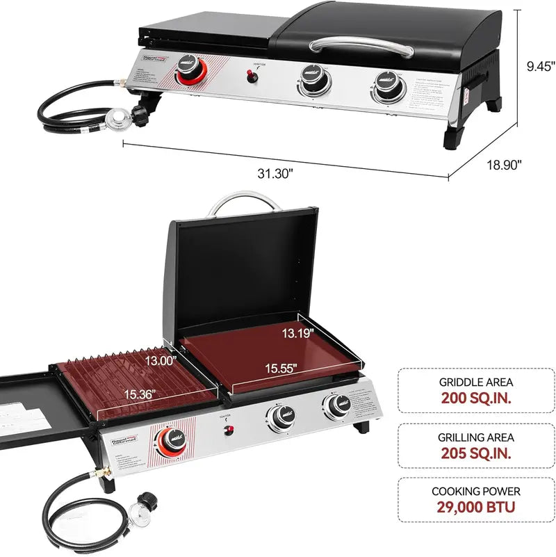 Royal Gourmet PD1305H 3-Burner Propane Grill & Griddle Combo – Lid-Integrated 3-in-1 Cooking Station
