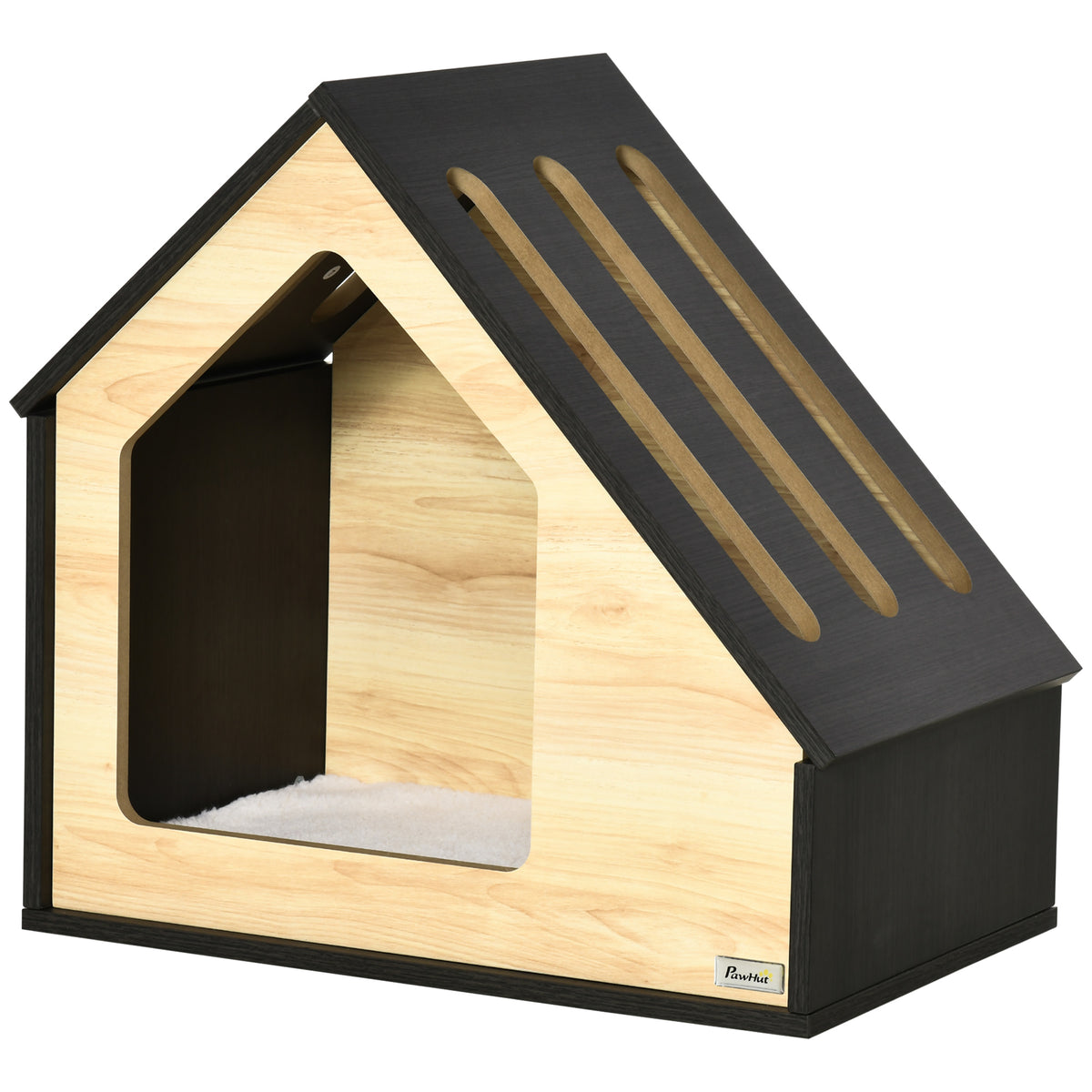 Pawhut Hundehütte Indoor Hundehöhle mit Kissen Hundehaus Hundehöhle mit schrägem Dach Katzenhaus für kleine Hunde bis 8 kg 60 x 40 x 59,2 cm, Braun