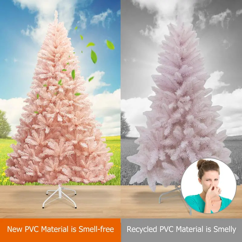 Pink Artificial Christmas Tree – 6ft or 7ft Unlit Premium Hinged Spruce Full-Profile Tree