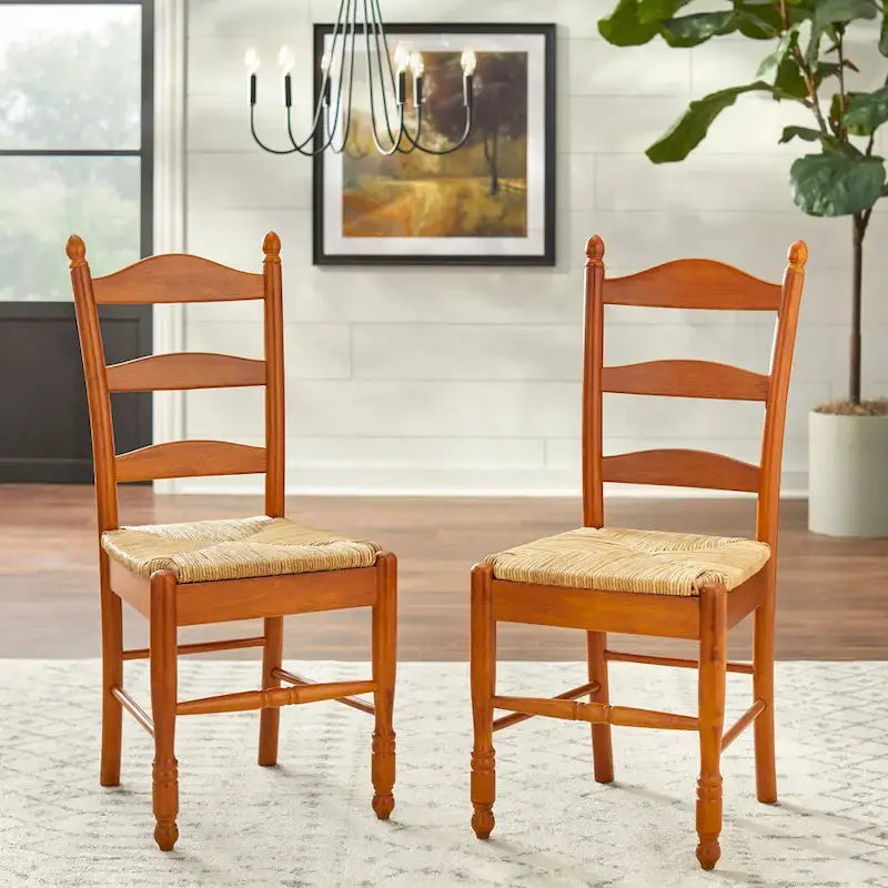 Simple Living Jessie Ladder-Back Dining Chairs – Set of 2 Classic Wooden Seat Designs