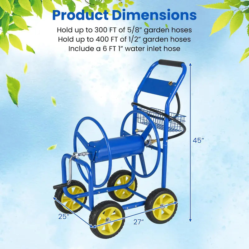 Rolling Garden Hose Reel Cart – 300 ft Capacity for 5/8″ Hose with Easy-Move Wheels