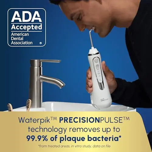 Waterpik Cordless Advanced 2.0 Water Flosser – White WP-580, ADA Accepted, Travel Bag, 4 Tips, Rechargeable, Waterproof