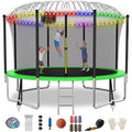 16FT Trampoline for 8 - 9 Kids Adults with Basketball Hoop, Enclosure, Light, Sprinkler, Socks, 2000 lb Outdoor Round Heavy Duty Recreational Backyard Trampoline