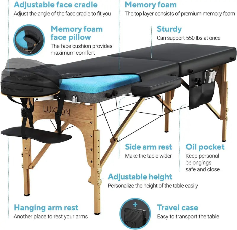 Home Premium Memory Foam Massage Table – Foldable & Portable with Carrying Case