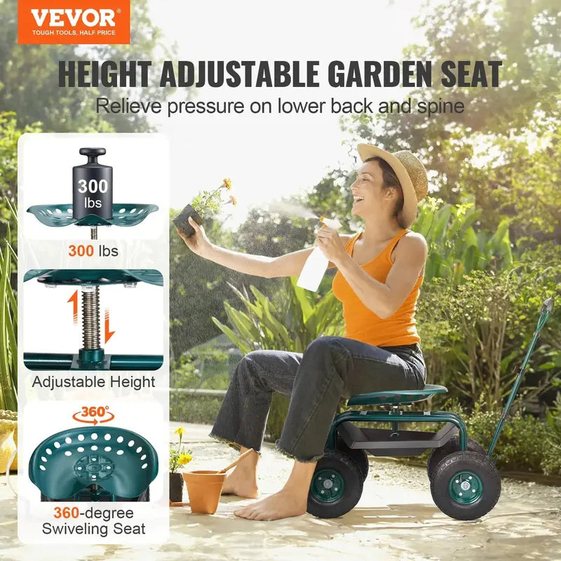 VEVOR Rolling Garden Cart with Seat – Multi-Function Workbench on Wheels for Yard Tasks