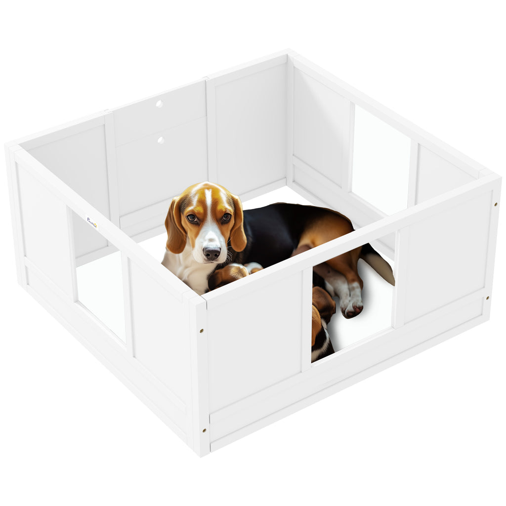 PawHut Welpenbox für kleine und mittelgroße Hunde, Hunde-Wurfbox mit anpassbarem Eingang, rutschfesten Fußpads, Weiß