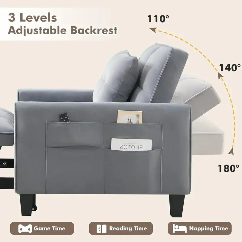 Velvet 3-in-1 Sleeper Chair – Compact Pull-Out Sofa Bed with Luxe Upholstery