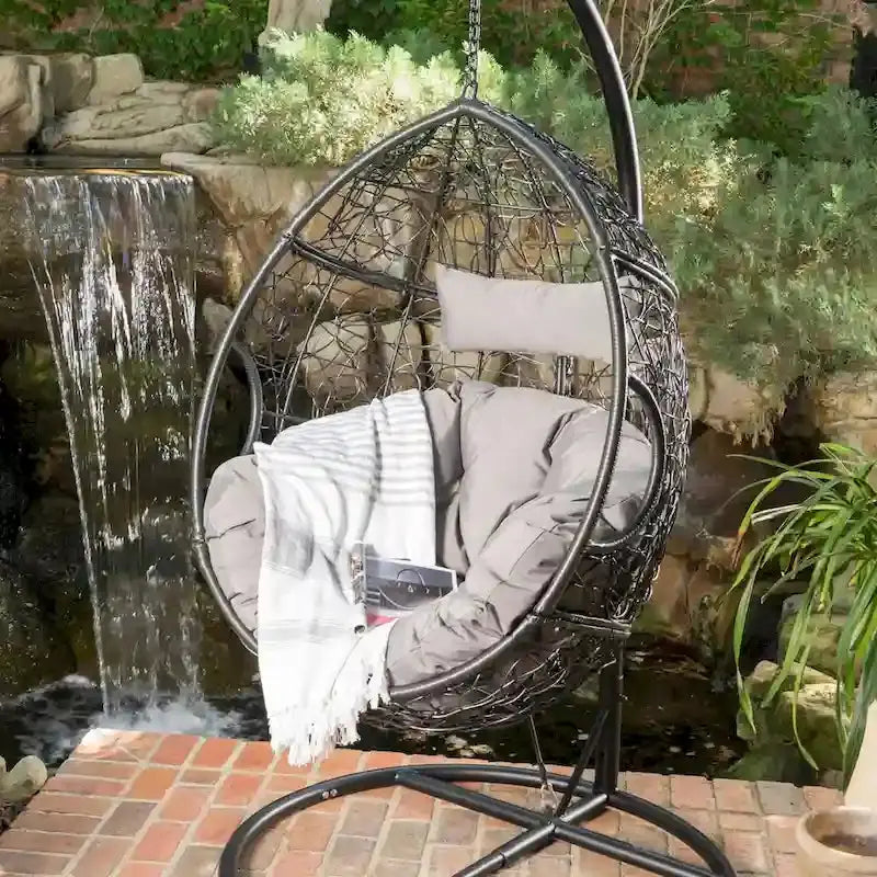 Waterproof Hanging Wicker Egg Chair – Outdoor Hammock Seat with Cushions, 300 lb Capacity