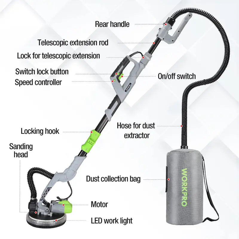 WORKPRO 720W Vacuum-Ready Drywall Sander – Dust-Reducing Electric Sanding System