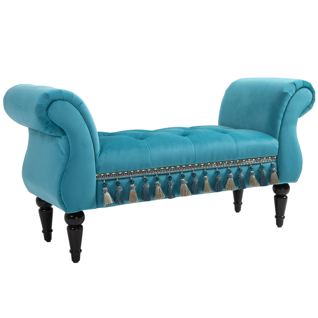 HOMCOM Sitzbank Polsterbank, Samtoptik, Luxus Bettbank mit Holzbeine, Flurbank für Schlafzimmer, bis 150 kg Belastbar, Blau, 117 x 40 x 58 cm