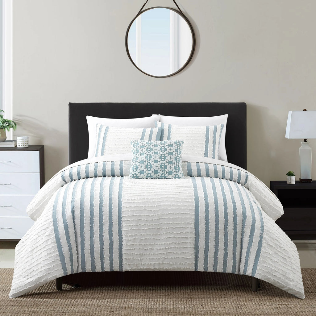 Serena 4 Piece Cotton Comforter Set Clip Jacquard Striped