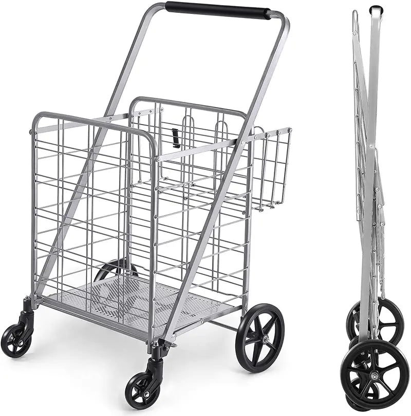 Wellmax Heavy-Duty Rolling Metal Grocery Shopping Cart