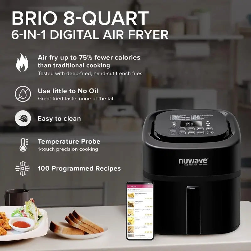 Nuwave Brio 15.5Qt Air Fryer Oven – 1800W Rapid Reheating, Baking & Dehydrating with 50°–425°F Range