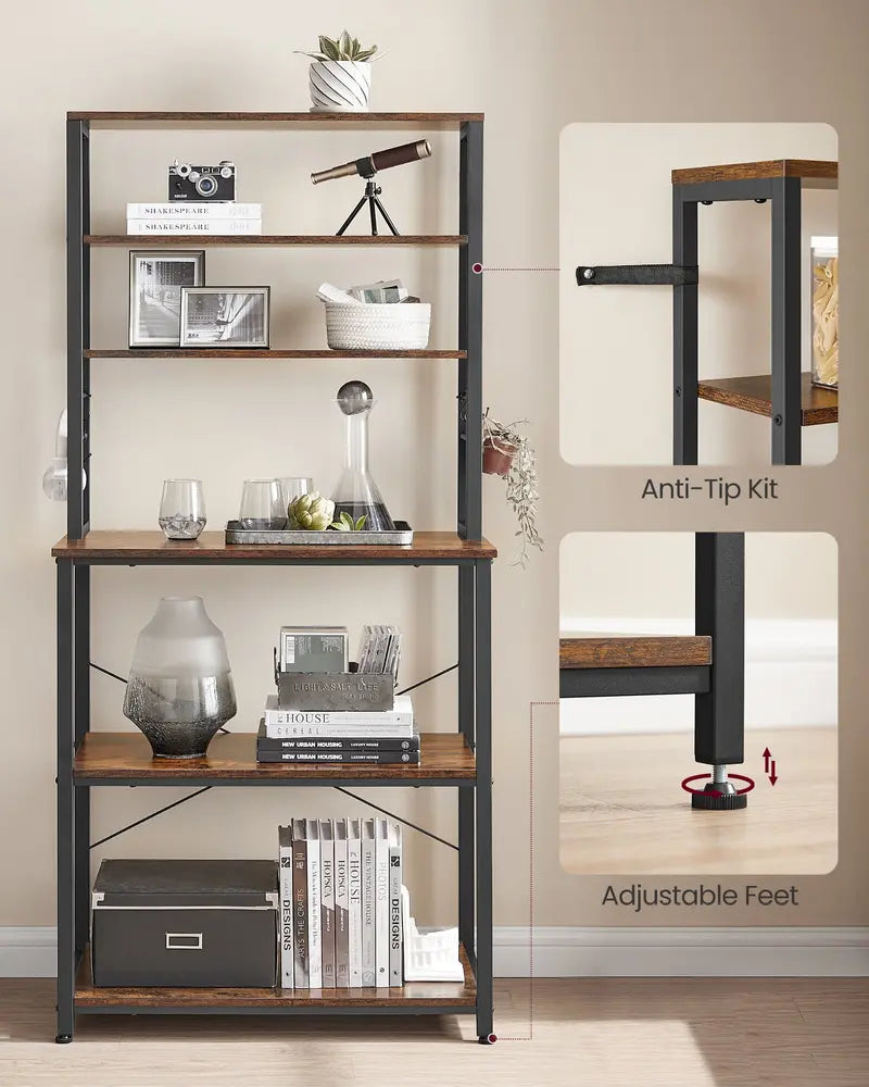 VASAGLE Baker's Rack, Microwave Oven Stand, Rustic Brown and Black