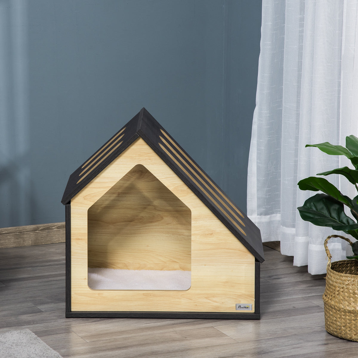 Pawhut Hundehütte Indoor Hundehöhle mit Kissen Hundehaus Hundehöhle mit schrägem Dach Katzenhaus für kleine Hunde bis 8 kg 60 x 40 x 59,2 cm, Braun